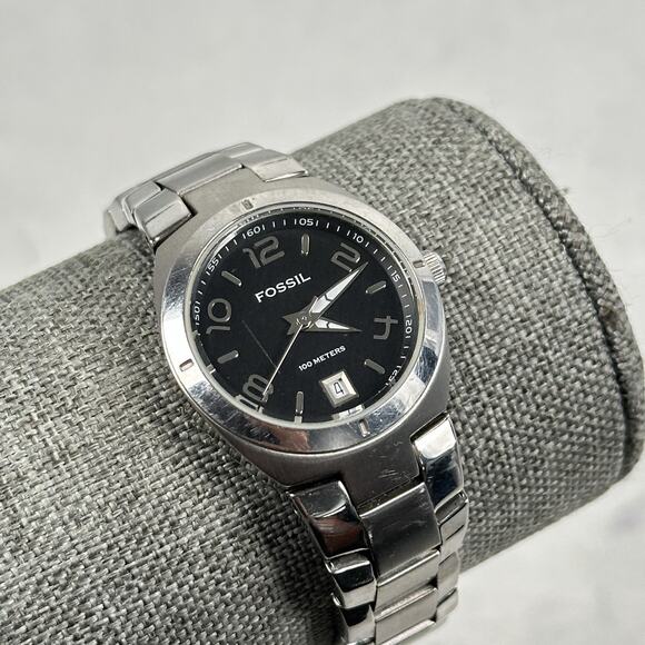 Fossil Womens Watch Black Dial Date 100M Stainless Steel Bracelet Silver Analog - Picture 1 of 11